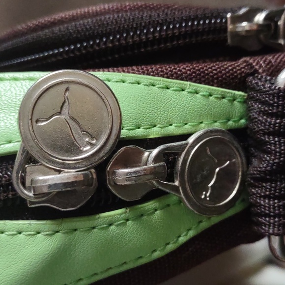 Puma Messenger Shoulder Bag, Brown & Lime Green With Tan Protective Feet - Picture 5 of 5